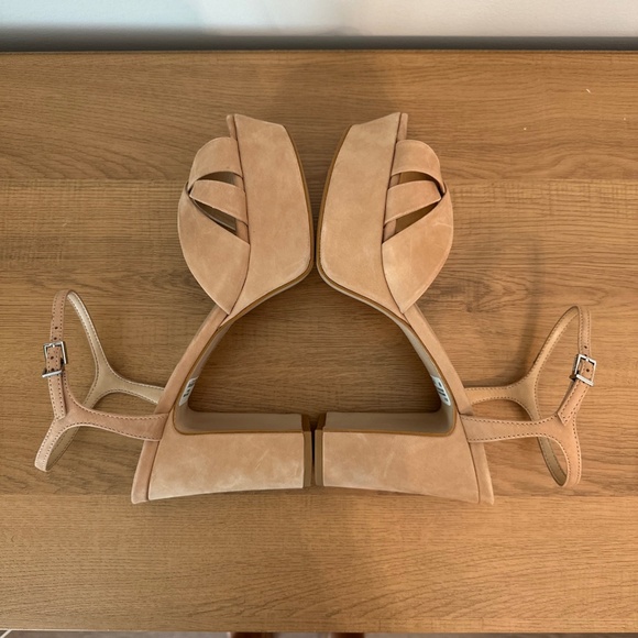 Schutz Keefa Platform High Heeled Chunky Sandal Peep Toe Honey Beige Nubuck Sz 9 - Picture 5 of 8